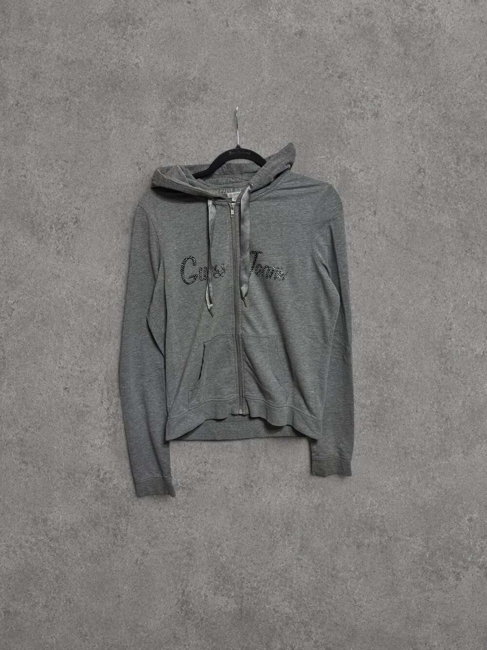 Guess Jeans Rhinestone Crystal Grey Full Zip Hoodie